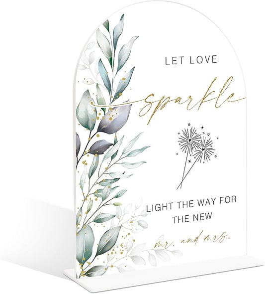 Acrylic Wedding Signs, Greenery Theme Let Love Sparkle Sign, Wedding Reception Signage, Bridal Shower Table Decor with Stand, Engagement, Anniversary, Newlywed Events and Parties Supplies, 20