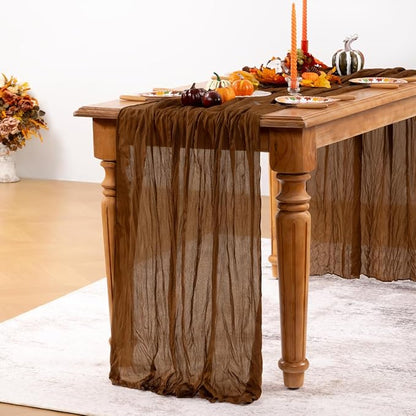 Brown Cheesecloth Table Runner Tan 6 Pack Fall Table Runners Boho Gauze 120 Inches Marron Cheese Cloth Fall Table Decorations for Thanksgiving Wedding Bridal Baby Shower Tea Party Decor