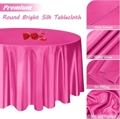 fani 6 Pack 120 Inch Hot Pink Satin Tablecloth - Silky Round Tablecloth Overlay Smooth Fabric Table Cover, Bright Table Decoration for Wedding Party Banquet Events Restaurant Kitchen Dining