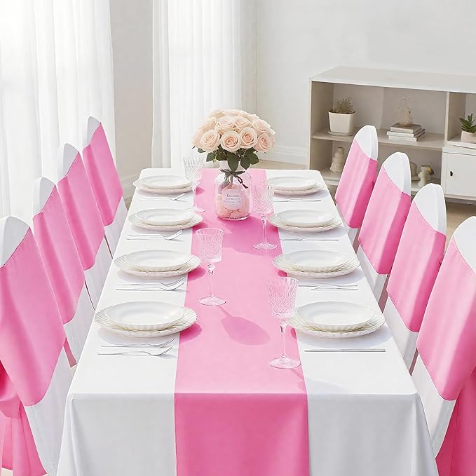 SHEJIZE 2 Pack Pink Satin Table Runner 12x108 Inches Long, Bright Silky Smooth Satin Table Runner Table Decor for Wedding Banquet Christmas Prom Event Birthday Party