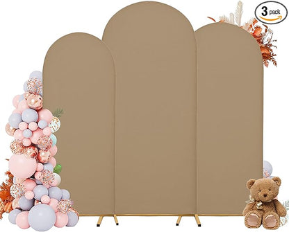 Wedding Arch Covers Arch Backdrop Cover Arch Stand Covers 7.2FT 6.6FT 6FT Set of 3 Arch Cover Spandex Fabric Stretchy Backdrop for Wedding Birthday Party Decoration Baby Shower (Khaki)