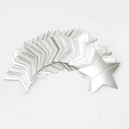 Glitter-Silver Party-Decorations Star Christmas Garland - 62ft Birthday Twinkle Little Star Hanging Streamers Banner,Bachelorette Engagement Wedding New Years Supplies Decor Hugtmr