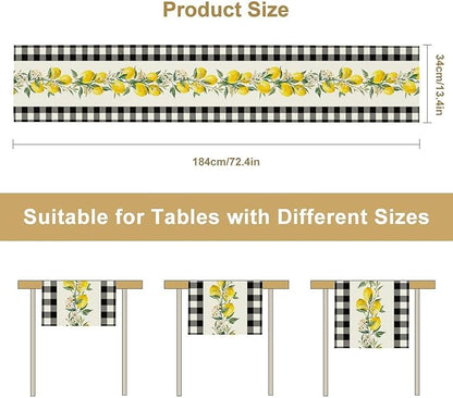 Lemon Table Runner,Black Buffalo Plaid Lemon Table Runner Farmhouse Style Spring Summer Home Kitchen Dinding Room Table Decoration 13x120 Inch
