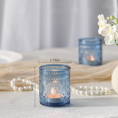 24 Pcs Blue Votive Candle Holders, Glass Tealight Candle Holders for Home Decor, Wedding Table Centerpiece, Birdal Shower, Party