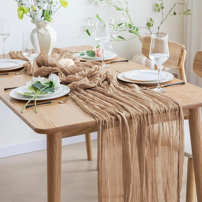 Asee'm 4pcs Cheesecloth Table Runner 120 Inches Long Nude Boho Gauze Cheese Cloth Runner 10FT Rustic Sheer Table Runners for Christmas Wedding Party Baby Shower Spring Easter Decoration