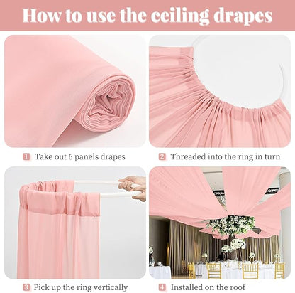 fani 6 Panels Dusty Rose Wedding Ceiling Drapes 5ftx30ft Ceiling Drapes Chiffon Fabric Arch Draping Sheer Curtains Soft Drapery Draping Wedding Ceiling Decorations for Party Ceremony Stage Swag