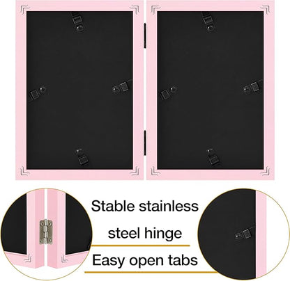decorUhome Double 4x6 Picture Frame Vertical, Engineered Wood Bifold Photo Frame with Plexiglass for Tabletop Display, 4x6, Pink
