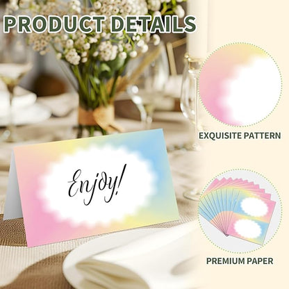 25 Color Gradient Place Cards for Table Seating, Colorful Wedding Name Place Card, Tent Cards for Birthday Bridal Shower Baby Shower Reception Dinner Party Decorations -A02