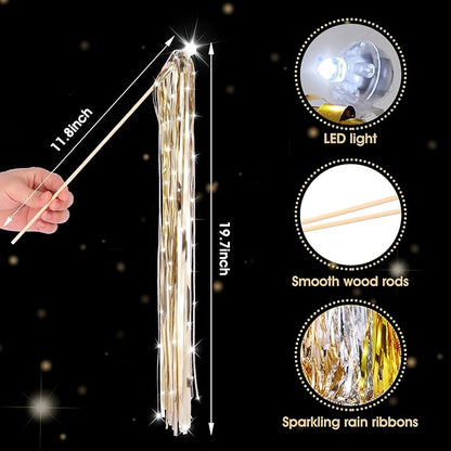 100 pcs Wedding Wands Light up with LED Tinsel Wedding Streamers for Wedding Send off and Greeting Ideal Props for Weddings, Birthday Parties, Christmas Cheerleading Games (Champagne)