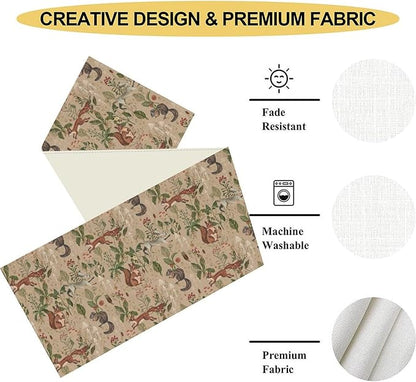 Rustic Woodland Table Runner, Farmhouse Forest Animals Country Lodge Wild Hunt Deer Rabbits Table Center Decor for Home Kitchen Dining Patio Holiday Party Indoor Table Decorations, 13"x90" Inch