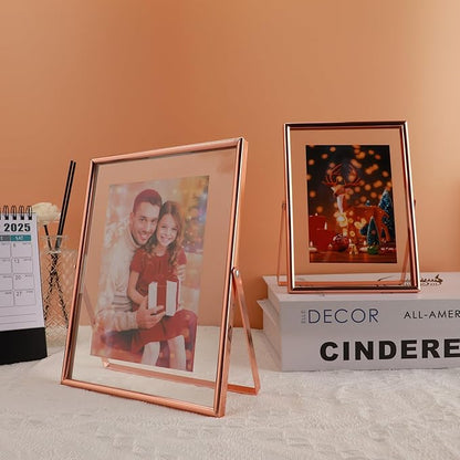 Rose Gold Floating Picture Frame, 6"x8", Vertical, For Picture 5x7, 4x6, 3x5, Medium Tabletop Photo Frame, Classy Gift For Holiday, Birthday or Wedding, Home or Office Décor