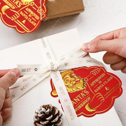 36 Pcs Christmas Gift Tag with String 3D Santa Gift Tag Gold Foil Present from Santa Claus Premium Gold Tags for Kids Christmas Party Decor(Vintage)