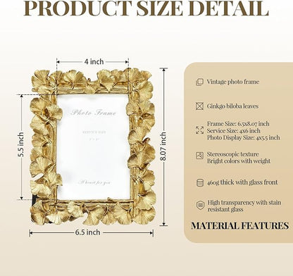 Cuspin Gold Picture Frame 4x6 Vintage Gold Frames, Ornate Leaf Textured Hand-Crafted Resin with Glass Front Antique Photo Frame for Tabletop Display, Retro Design Home Decor