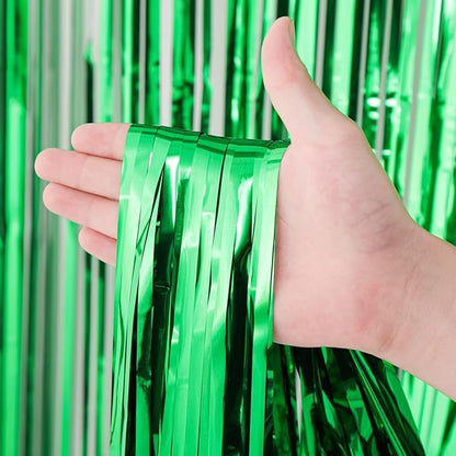 2 Pack Green Foil Fringe Backdrop Curtains, Tinsel Streamers Birthday Party Decorations, Fringe Backdrop for Graduation, Baby Shower, Gender Reveal, Disco Party