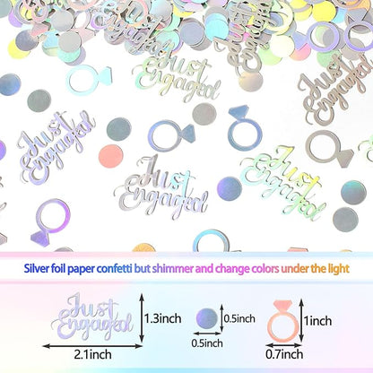 230PC Just Engaged Confetti for Engagement Party Decorations, Wedding Tables, Ring Scatters - Iridescent Themed Bridal Shower, Bachelorette, Hen Party Decor