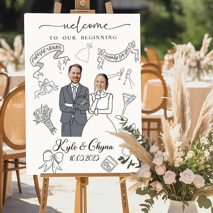 Custom Wedding Plaque for Welcome Sign, Personalized Welcome to our Weddings Poster with Portrait Bride & Groom, Customized Funny Wedding Sign for Bridal Party, Engagement