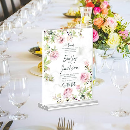 Acrylic Sign Holder 8.5x11, 10 Pack Clear Table Plastic Vertical Clear Double Sided Flyer Display, Picture Menu Stand Paper Holder Photo Sign Holder Suitable for Restaurants Office Store Show Fair
