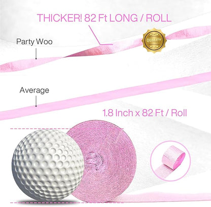 PartyWoo Crepe Paper Streamers 4 Rolls 328ft, Pack of Crepe Paper Perl Pink Streamers Decorations, Crepe Paper for Birthday Decorations, Party Decorations, Wedding Decorations (1.8 in x 82 Ft/Roll)