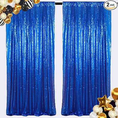 ShiDianYi Sequin Backdrop Royal Blue 2 Panels 4FTx10FT Curtains for Photograph Sequin Photo Backdrops for Birthday Sparkle Wedding Curtain Glitter Background