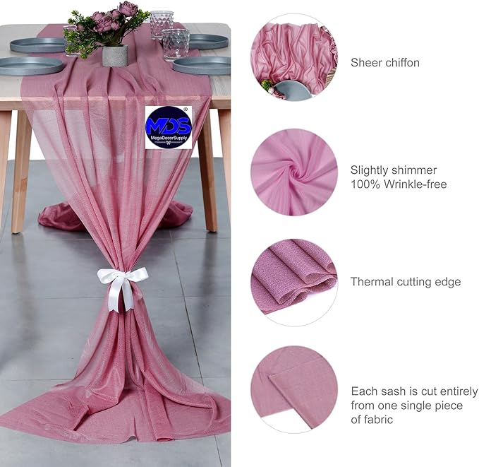 MDS Halloween Chiffon Table Runner - 12 Pack, 29 x 170 Inches, 14ft Each - Sheer Spooky Table Runners for Haunted House Parties, Trick-or-Treat Tables, Witchy Décor, Wedding & Events - mauva