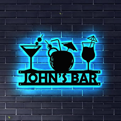 Custom Metal Bar Sign with LED Light Personalized Bar Theme Cocktail Metal Sign, Bar Theme Sign Wall Art Beack Bar Pub Decor Tiki Bar Decor
