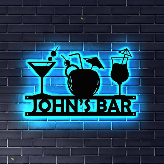 Custom Metal Bar Sign with LED Light Personalized Bar Theme Cocktail Metal Sign, Bar Theme Sign Wall Art Beack Bar Pub Decor Tiki Bar Decor