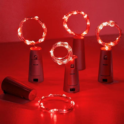 Aluan Wine Bottle Lights with Cork 10 Pack 20 LED Christmas Mini Fairy Lights for Indoor, Waterproof Battery Operated Cork Lights for Liquor Bottles Party Jar Wedding Reception Bar Decoration, Red