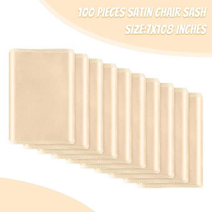 Satin Chair Sashes Bows Universal Chair Ribbon Ties Back Sash for Wedding Party Reception Events Banquets Hotel Event Chair Cover Decoration (7x108 inch) (100, Champagne)