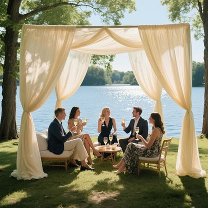 VOK Wedding Arch Draping Fabric Chiffon Fabric, 29in x 18Ft 2 Panels Sheer Chiffon Outdoor Curtain for Wedding Ceremony Birthday Party Decoration (Champagne,2 Panel)