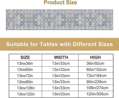 Vintage Boho Floral Table Runner, Rustic Country Farmhouse Blue Yellow Retro Flower Pattern for Home Kitchen Table Decor Dining Coffee Room Party Decor 13x36in