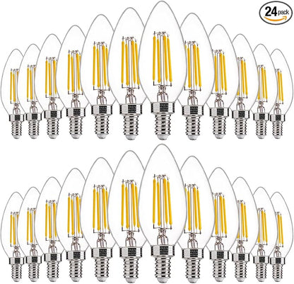 FLSNT 60W Equivalent LED Chandelier Light Bulbs, Dimmable LED B11 E12 Candelabra Base Bulbs, 3500K Natural White, 550LM, 24 Pack UL,CA65 Listed.