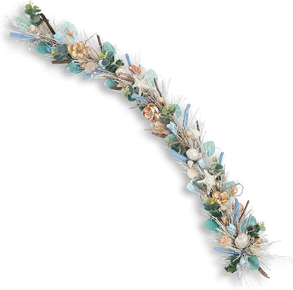 5' Coastal Shell Garland – Handcrafted Holiday Tree Wall Decor with Capiz Shells, Driftwood & Twigs – Coastal Elegance for Home, Mantle Decor, Bedroom, Dining & Doorway