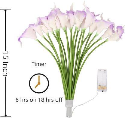 20pcs Artificial Calla Lily Bouquet Lamp Faux Floarl Night Light Real Touch Flower Night Lamp LED Calla Lily Lighted Artificial Flower for Her Gifts Home Kitchen Decor(Light Purple)