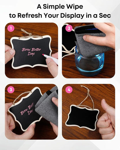 Uniclife 24 Pack Mini Chalkboard Signs for Food, Small Chalkboard Signs with Strings Chalk Markers & Replacement Stickers, Hanging Chalkboards Sign Reusable Wooden Food Labels for Party Buffet Wedding