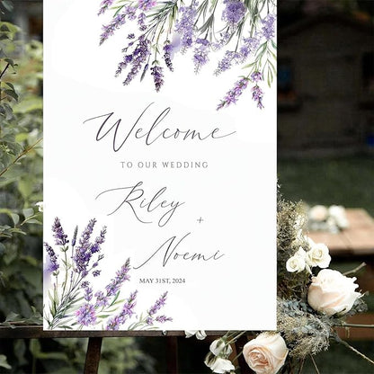 Lavender Floral Boho Wedding Welcome Sign, Welcome Sign Wedding, Custom Wedding Welcome Sign