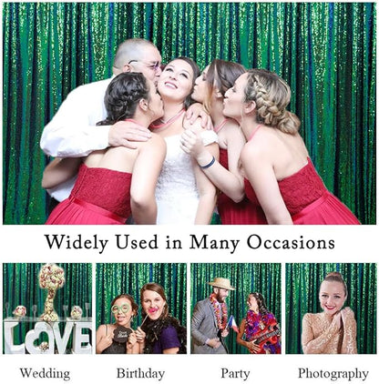ShiDianYi Iridescent Green Sequin Backdrops for Photograph Backdrop 4FTx10FT 2 Panels Birthday Background Glitter Curtains Green Blue Curtain Sequin Fabric Christamas Decor