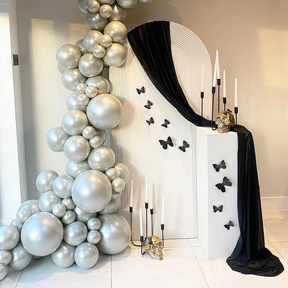 Wokceer Wedding Arch Draping 2 Panels 28.7" x 20FT Black Sheer Fabric Backdrop for Ceremony, Birthday Party, Bridal Shower Decoration