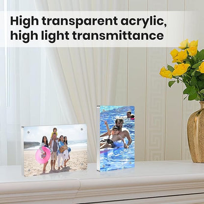 Acrylic Magnetic Photo Frame, 4x6 Inch Double-sided Magnetic Photo Frame, Tabletop Frameless Postcard Display (3-Pack)