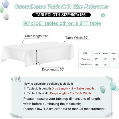 QueenDream White Sequin Tablecloth Rectangle 90 x 156 Inch Table Cloth for Wedding Bridal Shower Party Decorations