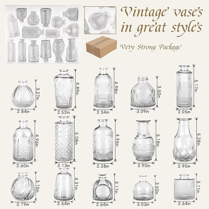 Glass Bud Vase 15 Pcs for Centerpieces Wedding,Home Decor,Bud Vases in Bulk for Flowers,Small Vases for Christmas,Birthday Party,Wedding,Valentine's Day,Mother's Day,Other Events Decorations(Clear)