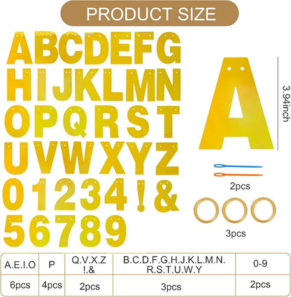 BEISHIDA Double-Sided Gold 116 PCS DIY Letter Banner Kit Make Your Own Banner,Including 111 Letters and Numbers 3 Rope and 9 Threading Device,Customized for Birthday Graduation Wedding Decor