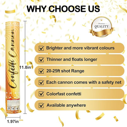 6 Pack Gold Confetti Cannon, Confetti Poppers,12 Inch Party Poppers Shooters for Birthdays, Graduation Celebration,Weddings, New Year's Eve, Christmas and Any Celebrations