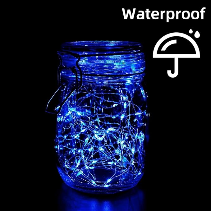LAMPHOME 6 Pack Fairy Lights Battery Operated String Lights 6.6ft 20 Led Mason Jar Lights Waterproof Silver Wire Light Fireflies DIY Party Wedding Christmas Decoration(6 Pack,Blue)