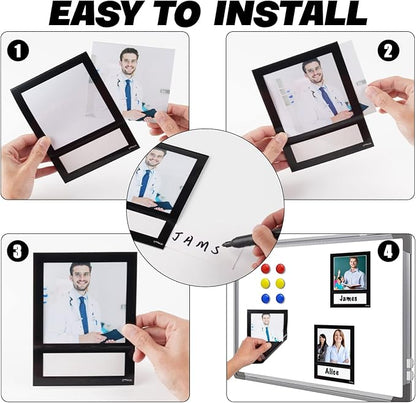 Magnetic Picture Frame 4X4 with ID Identification Tags-Name,Square Magnet Photo Pockets,For Employee Recognition Wall (With signature area),Thoughtful Gift for Friend's Lockers-10 Packs