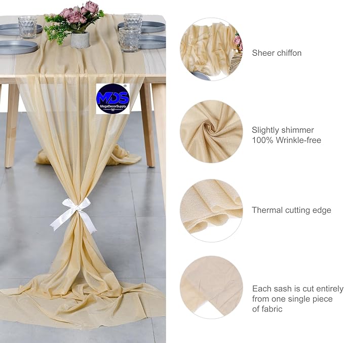 MDS Halloween Chiffon Table Runner - 5 Pack, 29 x 170 Inches, 14ft Each - Sheer Spooky Table Runners for Haunted House Parties, Trick-or-Treat Tables, Witchy Décor, Wedding & Events - Champagne Gold