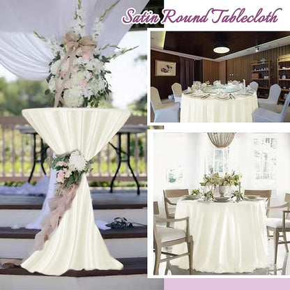 fani 6 Pack 120 Inch Ivory Round Tablecloth - Premium Silky Satin Tablecloth Overlay Smooth Fabric Table Cover Linens, Table Decoration for Wedding Party Banquet Events Restaurant Kitchen Dining