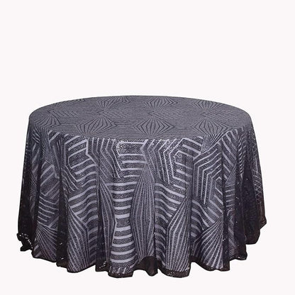 Efavormart 120" Black Sparkly Sequin Geometric Tulle Round Tablecloth