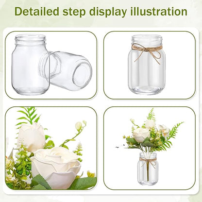 12 Pcs Mason Jar Table Centerpiece Floral Table Centerpiece Vases with Flower for Wedding Reception Party Decor