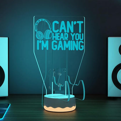 Light Up Headset and Controller Stand, 16 Colors 3D LED Lights Gamepad Headphone Holder with Remote Control, Game Controller Hanger for All Universal Gaming PC Accessories