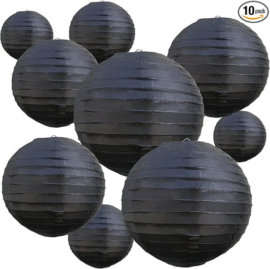 BEISHIDA Black Round Paper Lanterns Decorative Hanging Asia Chinese Japanese Paper Lanterns Lamp for Birthday Wedding Halloween Home Decor Party Decoration（10 Packs）